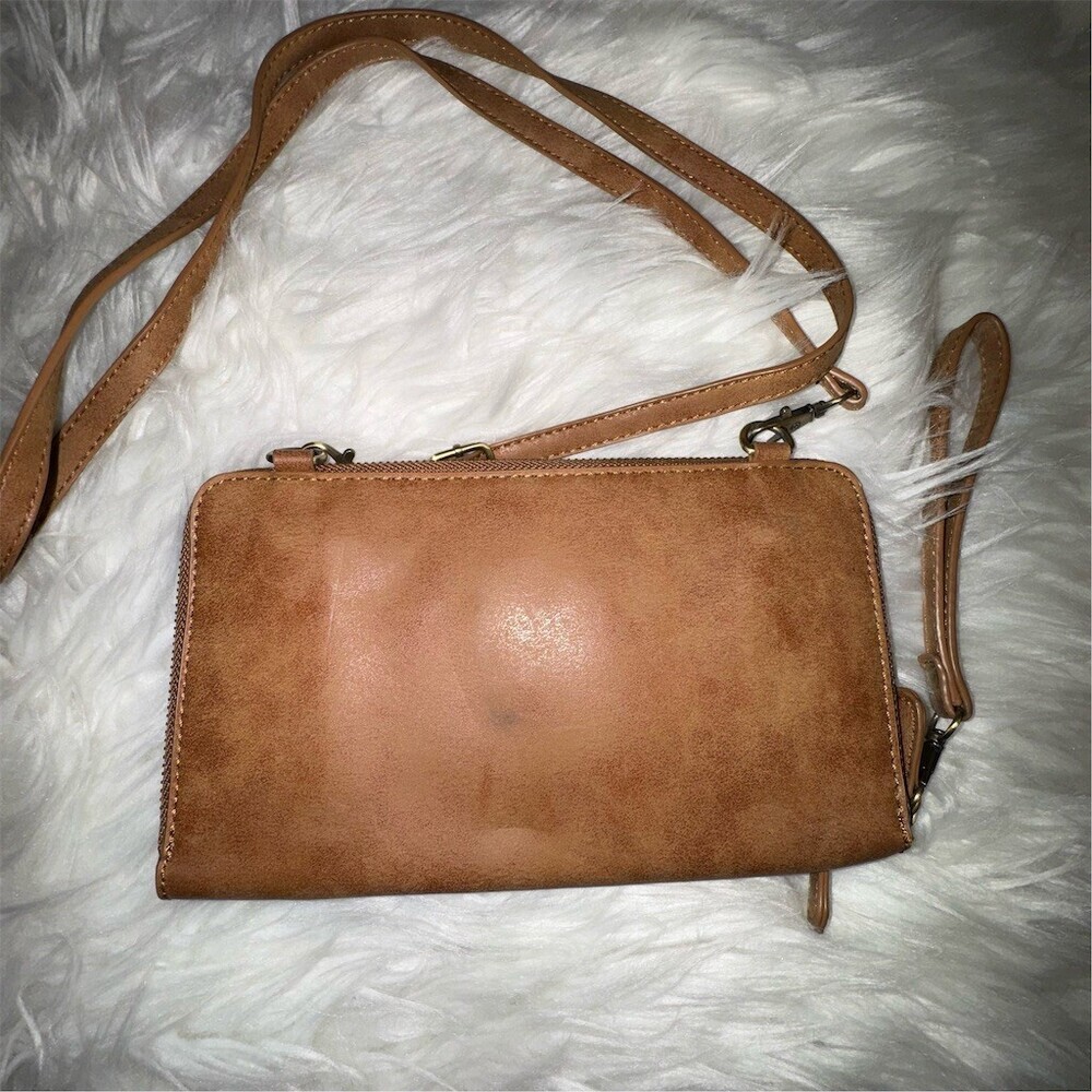 Joy‎ Susan Brushed Crossbody Convertible Wristlet Suede Vegan Leather Brown - Picture 3 of 11